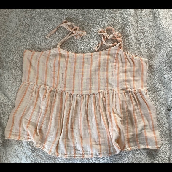 NWT- Tie-Shoulder Striped Smocked Babydoll Cami Swing Blouse, Size: XXL - Picture 3 of 8